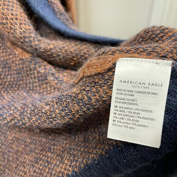 AE American Eagle Oversized Wool Plaid Cardigan Navy Brown Navy Brown – XS - Picture 11 of 13